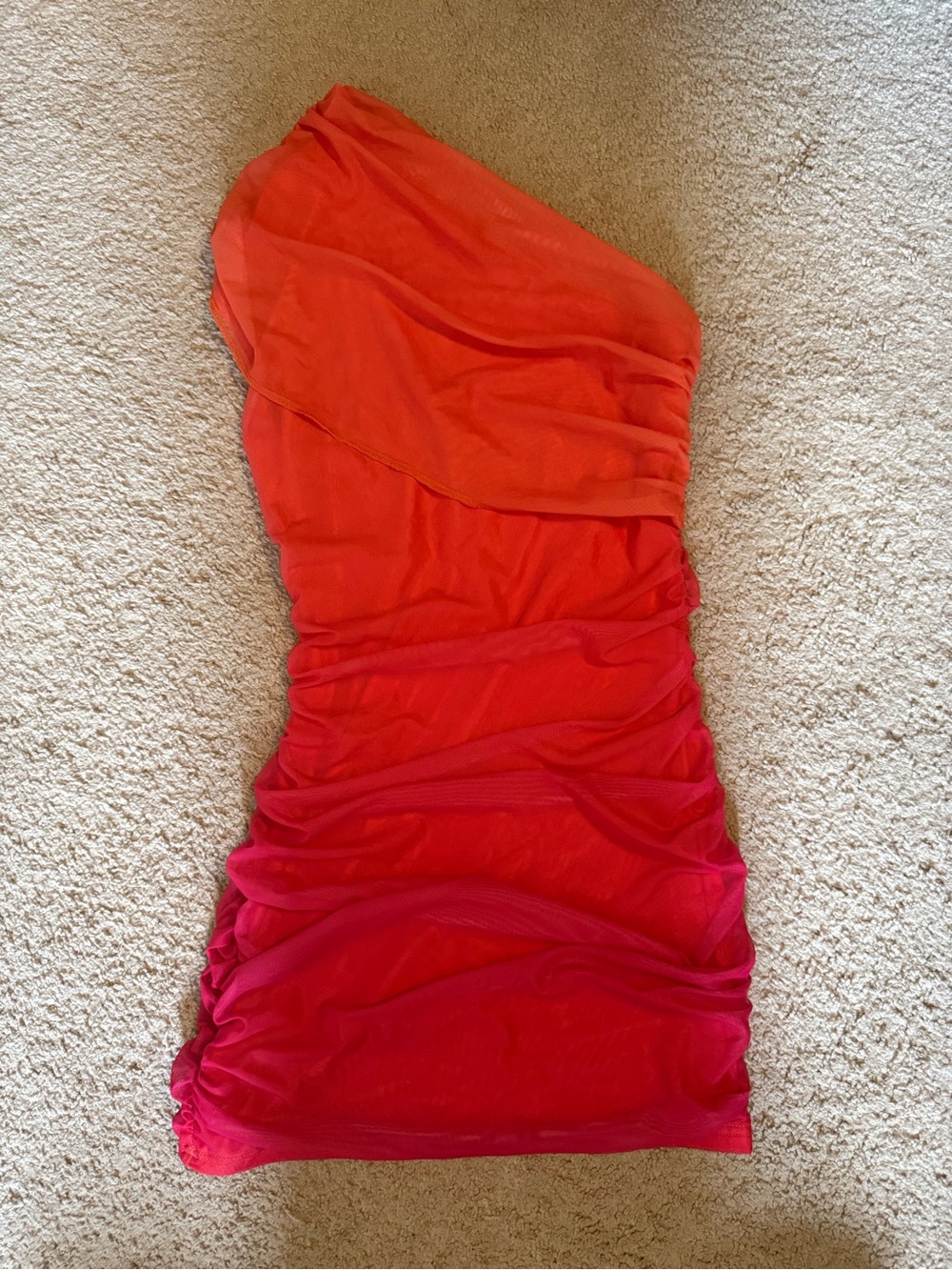 One-Shoulder Ombre Red-Orange Bodycon Dress